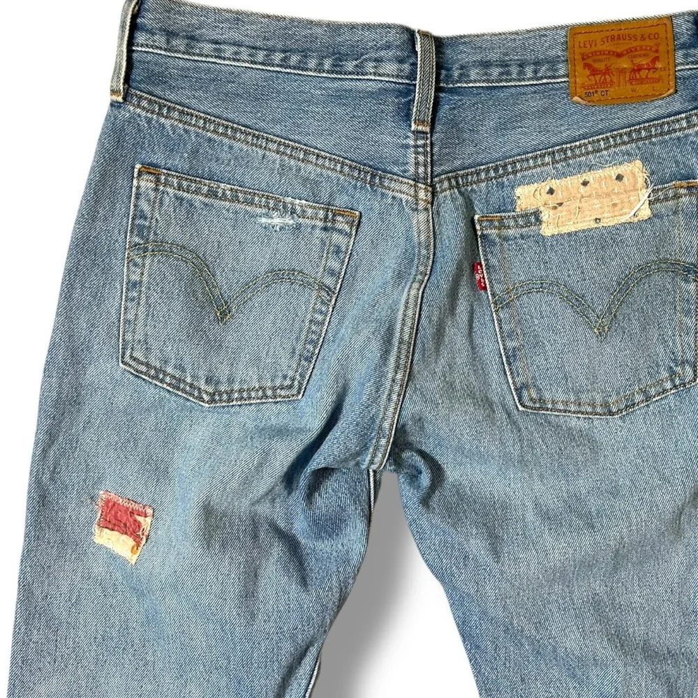 Levi’s 501 CT Patchwork Distressed Jeans Women’s 30x29 Boho Repair Denim - Picture 4 of 6